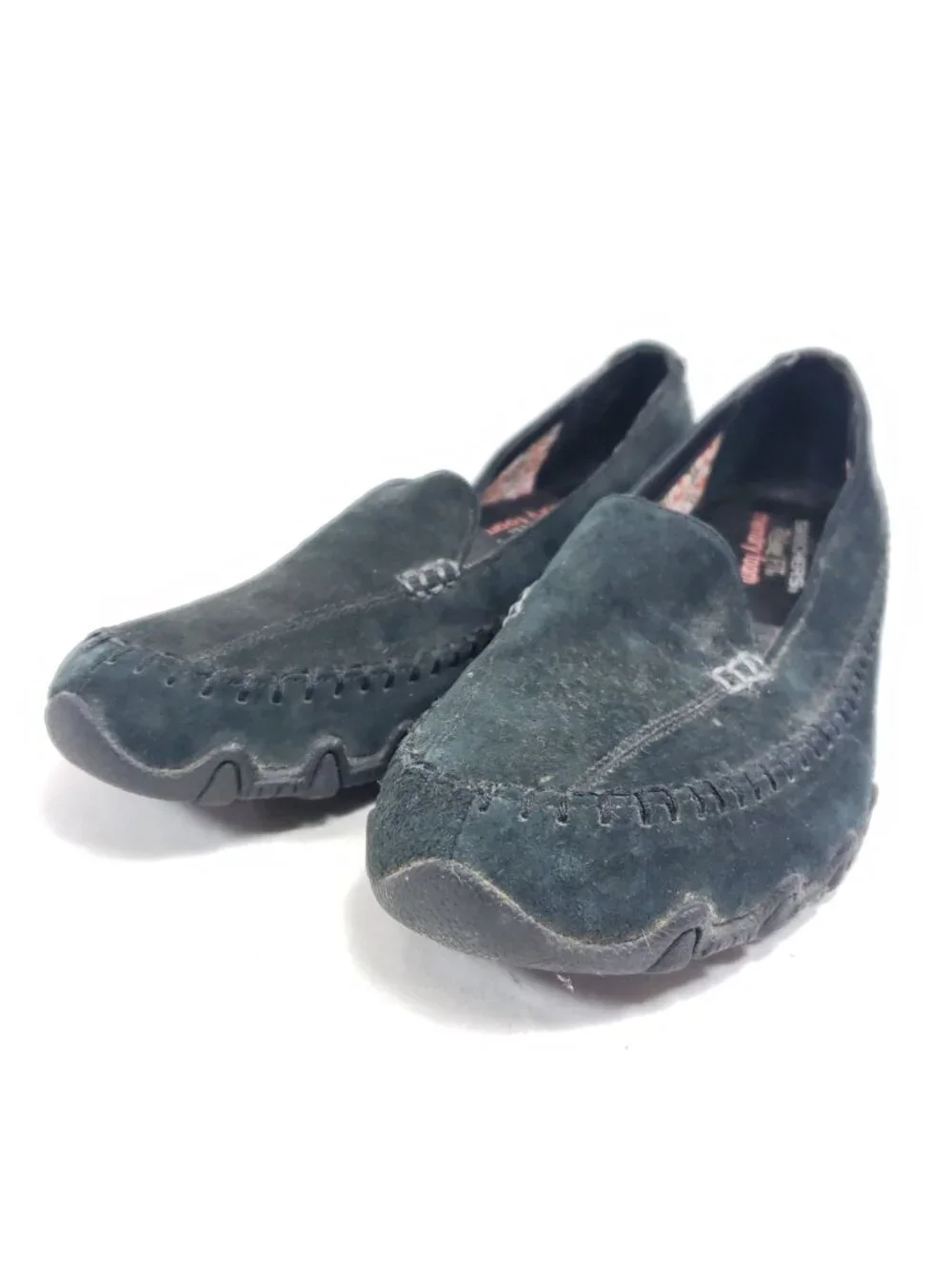 Skechers Biker Pedestrian Slip On Shoes Women's Size 8/38 Black Suede Leather